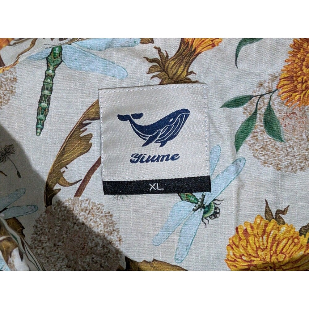Yiume Shirt Mens XL Hawaiian Dandelions and Dragonflies - Picture 3 of 7